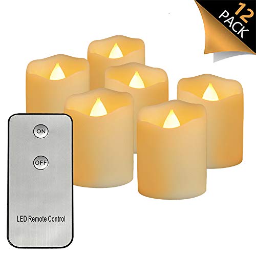 AOKARLIA Flameless Candles LED Candles Set of 12 Battery Operated Candles Flickering Bulb Pillar Ivory Real Wax Electric Candles with Remote and Timer IvoryYellowlight