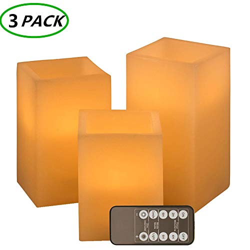 Flameless Candles Votive LED Candle Lights Set of 3 Electric Flickering Candles Battery Operated Real Wax LED Pillar Candle Sets with Remote Control 24H Timer Ivory Color
