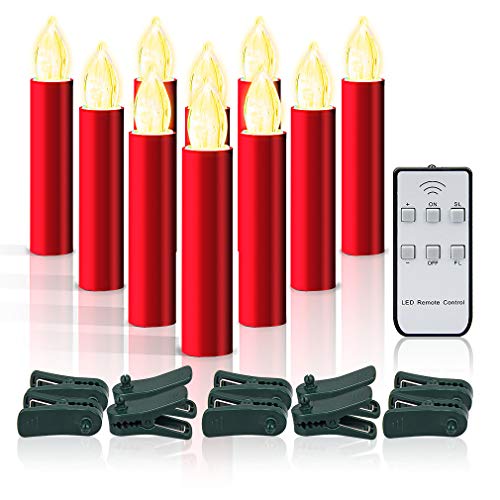 Realistic Dance Flickering LED Tea Night LightsBattery Operated Flameless Artificial LampUnscented Electric Candle with Remote Control&Clips for BirthdayHoliday Celebrations Parties DecorationRed