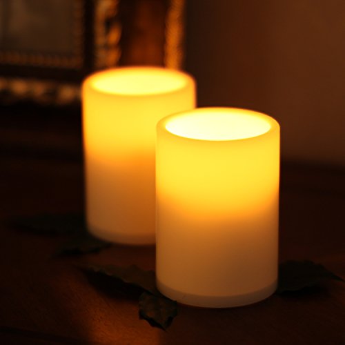 Home Impressions 3x4 Inches Flameless Plastic Pillar Led Candle Light With Timerbattery Operatedivorypack Of 2