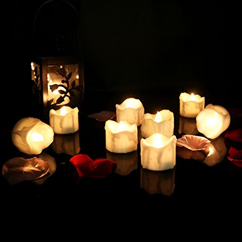 Youngerbaby 12pcs Flicker Warm White Battery Operated Flameless Candles Unscented Led Tea Lights Candles for Wedding Christmas with Timer -6hr On-18 Hr Off 12pcs Flickering Warm White with Timer