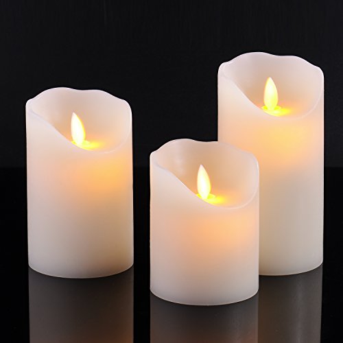 Calm-life Flameless Candles 4 5 6 Set of 3 Ivory Dripless Real Wax Pillars Include Realistic Dancing LED Flames and 10-key Remote Control with 24-hour Timer Function