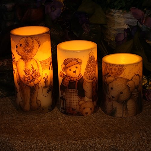 Led candles Flameless candles Lights Home Impressions Lovely Bear Decal Flameless Led Pillar Candle light for Children Birthdays gifts with TimerBattery Operated3x4inch3x5inch3x6inch