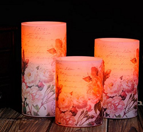 Sweet Spring Water Beautiful Peony Flameless LED Pillar CandlesSet of 3