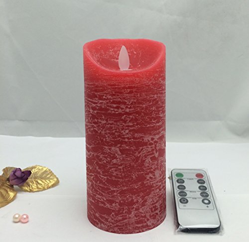 Dancing flame Led candles with remote-Real wax red rustic effect-Battery operated flickering-315 by7inch height 1 of set floral scented-by Adoria
