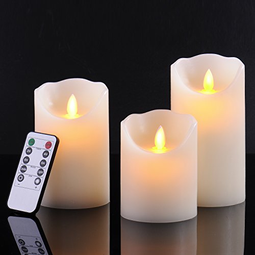 Flameless Candles 4&quot 5&quot 6&quot Set Of 3 Ivory Dripless Real Wax Pillars Include Realistic Dancing Led Flames And 10