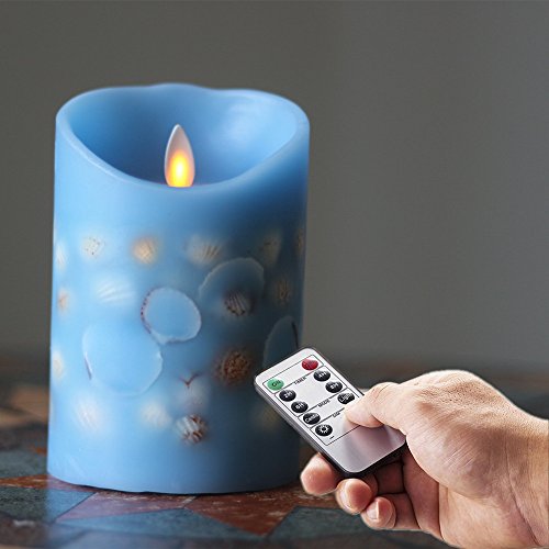 Nonno&ampzgf Embedded Shell Moving Wickdancing Flame Led Paraffin Wax Candle Light Blue 35&quotd X 5&quoth Remote Controller