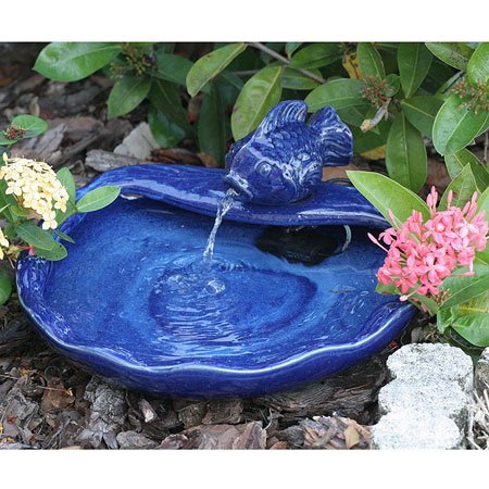 Smart Solar 21372R01 Ceramic Solar Koi Fountain Blue Glazed Finish