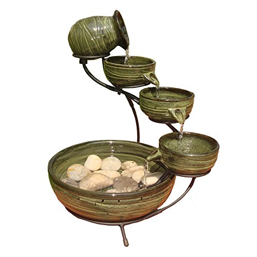 Smart Solar 23931r01 Ceramic Solar Cascading Fountain, Glazed Green Bamboo Design