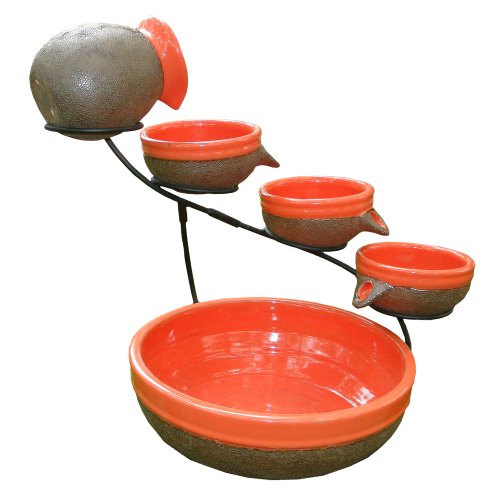 Smart Solar Ceramic Solar Cascade Fountain With Tangerine And Rustic Brown Finish 23964r01