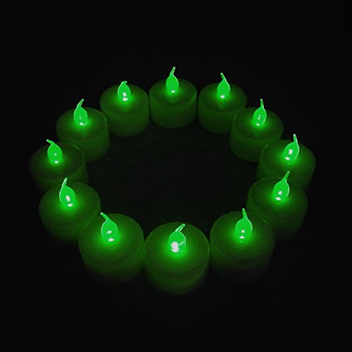 12-packs Green Led Plastic Tea Tealight Candles Lamp Flameless Shine Anniversary Wedding Party Restaurant Atmosphere