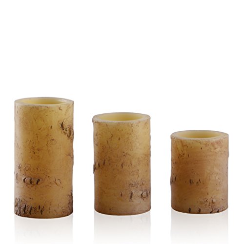 Freegoing Birch Bark Flameless Candles Flickering Led Light Candles Set of 3 Ivory Wax for Festival Celebration