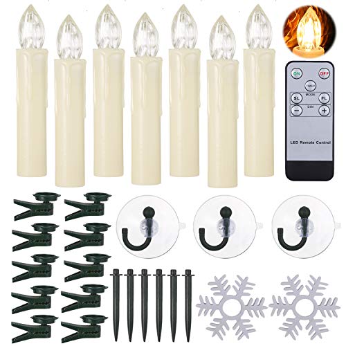 BOWKA Flameless Window Candles 10203040pcs Waterproof Warmwhite Taper Candle with Remote Timer Function Battery Removable Holder for Christmas Wedding Party Deco Beige 10pcs 07 D x 4 H