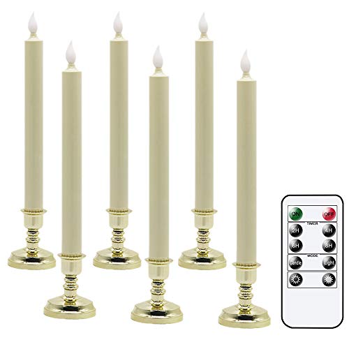 DRomance Flameless Window Candles with Remote and Timer Battery Operated LED Taper Candles with Suction Cups Set of 6 Christmas Window CandlesGold Holders