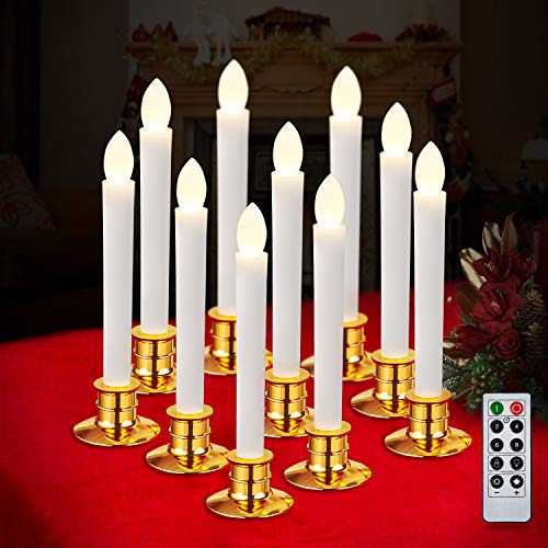 Joypea 10pcs Window Candles with Remote Timers Battery Operated Flameless LED Taper Candle Lights with Removable Tapers Pillar Candle Holdersfor Home Wedding Party Christmas Decorations