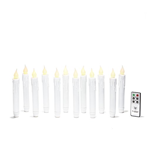 LED Taper Window Candles - 6 Inch Battery Operated Flameless Candlesticks White Plastic IndoorOutdoor Christmas Decoration Set Includes Timer Remote Batteries - 12 Pack