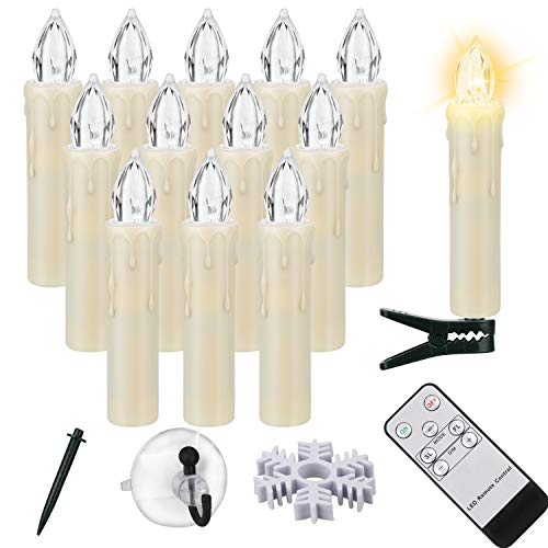 Led Taper Candles 12 PCS Flameless Window Candles Battery Operated Flickering Taper Candles Lights with Remote Timer for Home Holiday Christmas Decorations Warm White 12pcs 06D x 35H