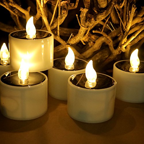 LedBack 6Packs Warm White Solar Power LED Tea Lights Candle Flameless Candles Solar Candles for Windows Home DecorationGardenOutdoor Wedding Party