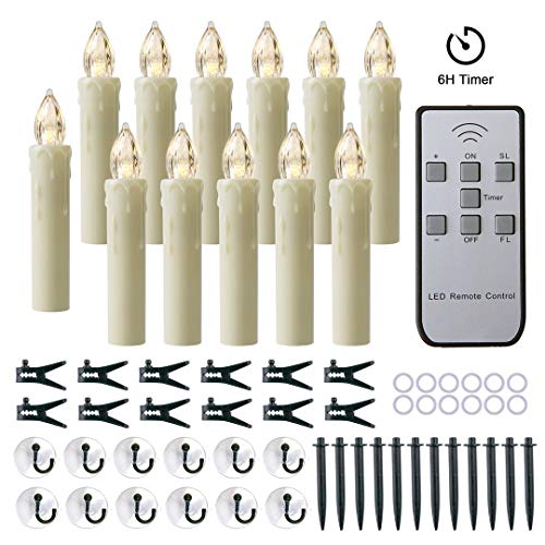 MIXALY 12 PCS Flameless Window Candles - Ivory Battery Operated LED Taper Candles with Remote Updated Timer Function - Christmas Candles Warm White - Perfect for WeddingBirthdayPartyDecoration