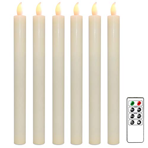 Wondise Flameless Window Taper Candles with Remote and Timer Battery Operated Ivory Unscented Wax LED Flickering Taper Candle Amber Yellow Christmas Home DecorationSet of 6 078 x 964 Inches