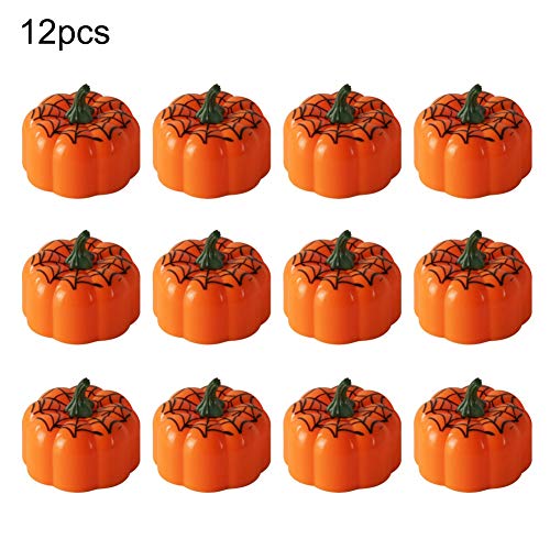 BATEER 12 Pack Pumpkin Tealights Pumpkin Flameless Candle Lamp Battery Operated for Halloween Theme Party Decor