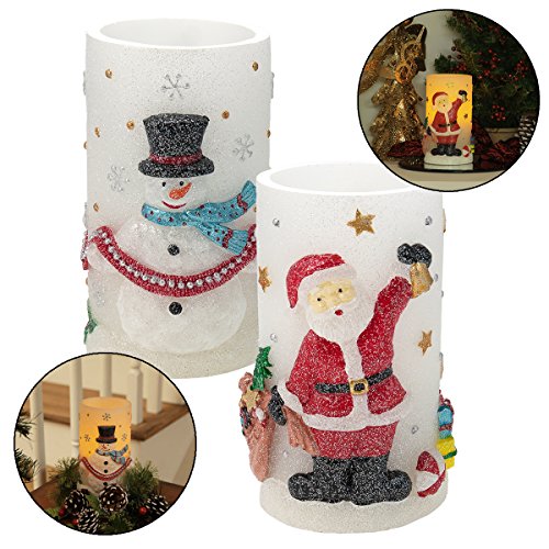 2 Led Holiday Christmas Flameless Candles Timer Flicker Set Light Santa Snowmen