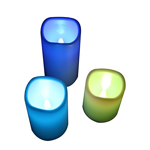 Flameless Candles ALLOMN Flickering Flameless Candles LED Candles Set of 3 - 7 Color Changing Pillar Lights Battery Operated 18-key Remote Control Timer