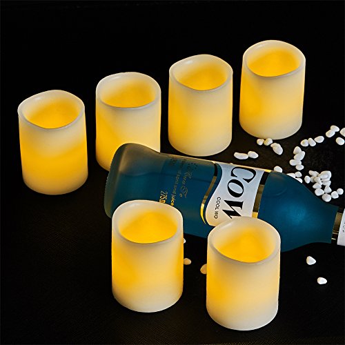 VONGEMÂ Battery Operated Candles Flameless Wax Candles Set of 6 Unscented Battery-powered Flameless LED Candles D 2 X H 25 Inches LED Lighted Flickering for Valentines Day GiftsWhite