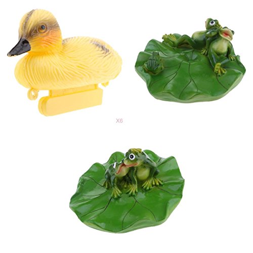 D DOLITY 8x Creative Animal Ornament Water Floating Duck Frog on Lotus Leaf Figurine Resin Green Plants Kid Toys Fountain Decoration Garden Decor