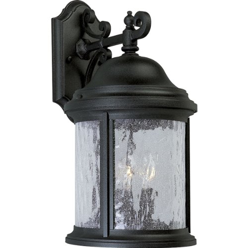 Progress Lighting P5650-31 3-light Cast Aluminum Wall Lantern With Water-seeded Glass Textured Black