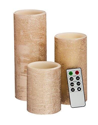 Cypress Home Rose Gold Battery Operated Flameless LED Wax Pillar Candle with Remote Set of 3