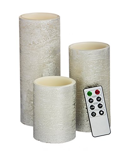 Cypress Home Silver Battery Operated Flameless LED Wax Pillar Candle with Remote Set of 3
