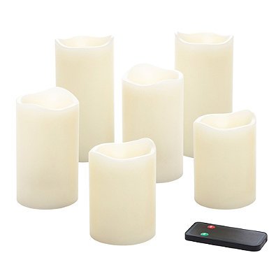 Flameless LED Wax Pillar Candles with Remote Set of 6