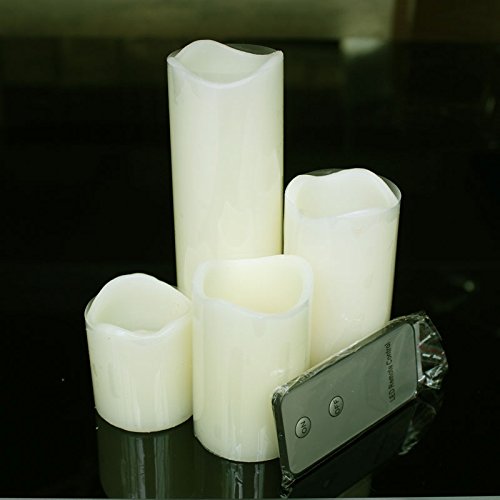 Youngerbaby Set Of 4 Ivory Led Wax Flameless Candle Unscented Led Pillar Candles With Remote Control -4 Extra
