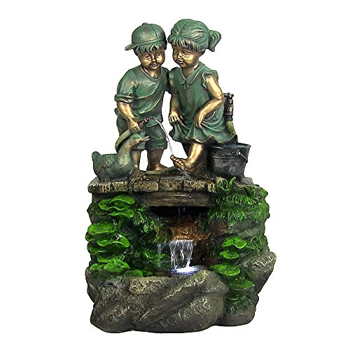 Children Discovering Nature Outdoor Water Fountain With Led Light By Sunnydaze Decor