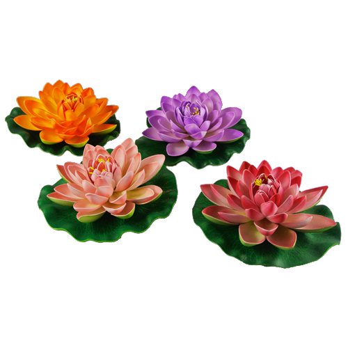 Navadeal 4pcs Large Artificial Pink Purple Orange Floating Lotus Home Garden Pond