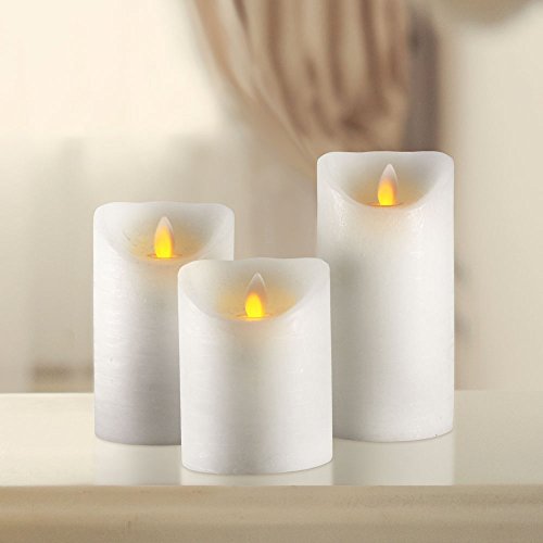 Flameless LED Candles with Realistic Flickering Wick by Red Tulip Decor Set of 3 with 6 Hour Timer Unscented White