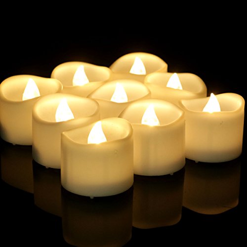 Youngerbaby 12pcs Warm White Flickering Tea Light Candles with Decor Rose Petals Flameless LED Tealights with Timer 6 Hrs on and 18 Hrs Off Battery Powered Candles for Wedding Christmas Party