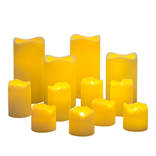 Set Of 12 Ivory Resin Indoor And Outdoor Flameless Led Battery Operated Amber And Color Changing Candles In Assorted