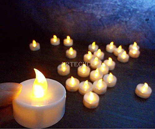 Battery Operated TealightSet Of 25pcsFlameless CandleLED Tea LightsBattery Powered CandlesLast 60 hrs in High-LightnessFor GlassMarbleWax Candle Holders【ARTECHCO】Amber Yellow