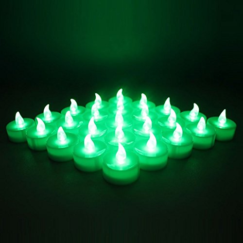 Yuren Battery Operated Led Green Flameless Flickering Flashing Tea Light Candles 24-pack