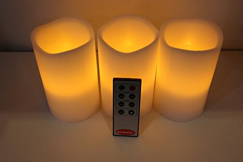 Aliss QueenaTM Flameless Candles LED Candles with Remote Control Pillar Real Wax Candles 5-inchCandles with Melted Egde Set of 3