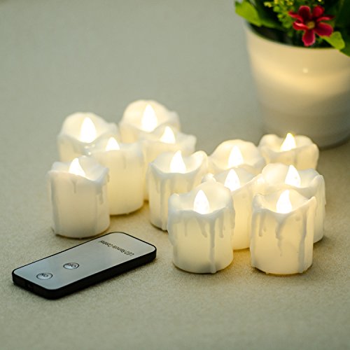 LED Flameless Candles Punasi Battery-Powered LED Candles with Remote Control Dripping Effect and Flickering Light - 12 Packs 17 Inches Warm White