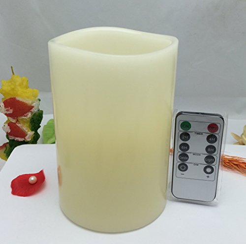 Real ivory wax led candles with timer10keys remote control pillar one piece set 4 by 6inch tall vanilla scent amber glowing flickerlight option-by Adoria