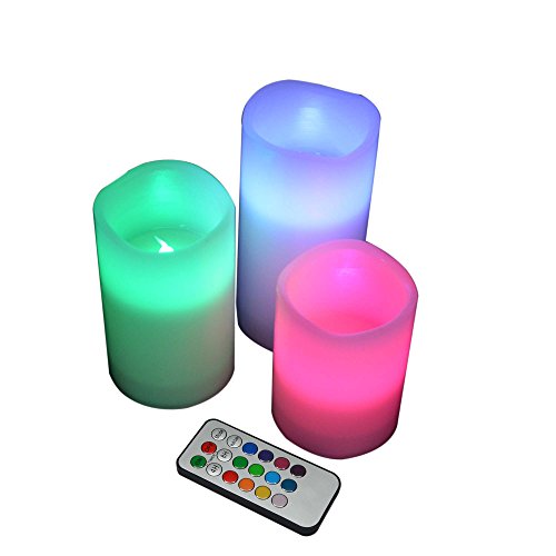 Set of 3 LED Flameless Wax Candles With Multi function Remote control