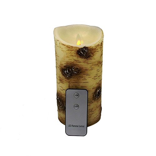 Moving Wick Flameless Candle Unscented Led Wax Pillar 35 By 7-inch Birch Bark