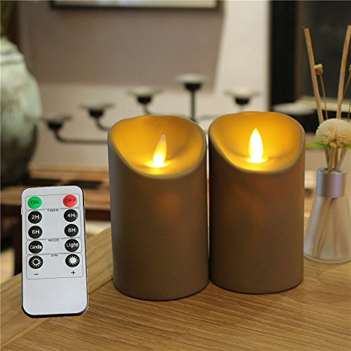 Nonno&ampzgf Moving Wick Flameless Electric Led Khaki Plastic Candles Lights With 10 Keys Remote Control And Timer