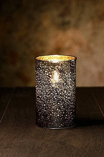 Veraflame 6&quoth Mercury Glass Flat Edge Moving Wick Led Candle Silver