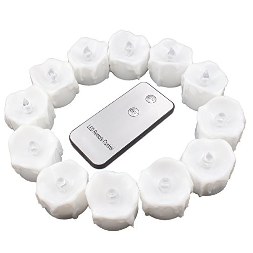 12Pcs LED Tea Lights with Remote Control for Seasonal and Festival Celebration Realistic Flickering Candles-Amber YellowFlame-less Battery Powered Wax Dripping Look