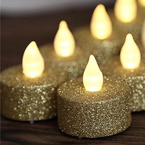 Loguide 12pcs Led Flameless Gold Glitter Votive Tealight Candle Powered By Battery Lighting For Wedding Christmas